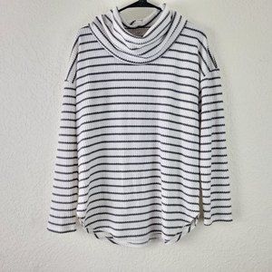 LOFT Striped Waffle Knit Cowl Neck Sweater Soft Stretch Large